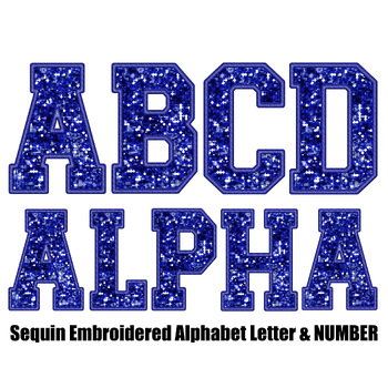 Preview of Blue Faux Embroidered Sequin PNG Alphabet Set