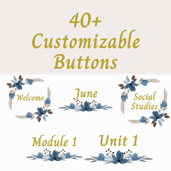 Preview of Blue Floral LMS Buttons - Great for Canvas, Moodle, Google Classroom, and More