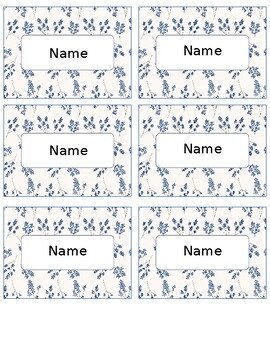 Preview of Blue Flowers Editable Name Tags Locker Labels Book Bin Cubby Classroom