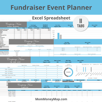 Preview of Blue Fundraiser Event Planner Excel Spreadsheet