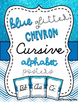 Preview of Blue GLITTER Chevron Cursive Alphabet Posters