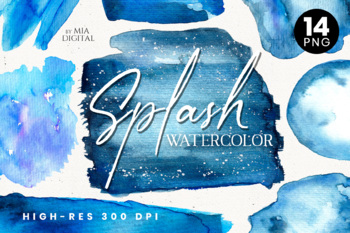 Preview of Blue Galaxy Watercolor Logo Splash/ DIY Watercolour Clipart/Indigo Brush Strokes