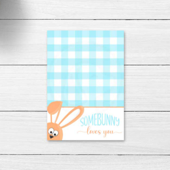 Preview of Blue Gingham Easter Somebunny Loves You Printable Flat Lay Mini Cookie Card