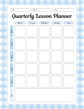 Preview of Blue Gingham Quarterly Lesson Plan PDF