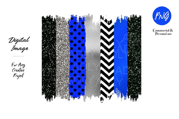 Preview of Royal Bue Black Silver Brush Stroke with Glitter PNG for Sublimation