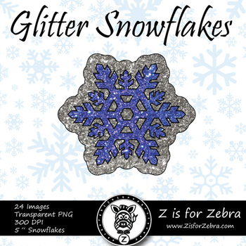 Blue Glitter Snowflakes Clipart - Png Files