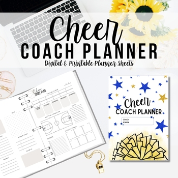 Preview of Blue & Gold Cheer Coach Planner, Printable Digital Download Planning Sheets