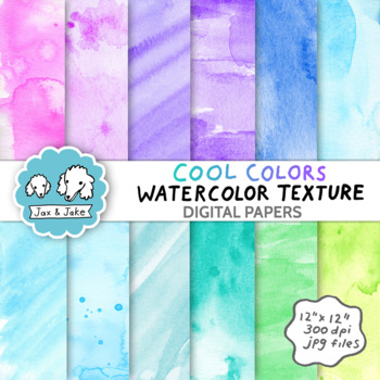 Preview of Blue, Green, Purple Clipart Backgrounds - Cool Rainbow Watercolor Digital Paper