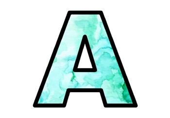 Preview of Blue Green Watercolor Bulletin Board Letters, Classroom  Décor