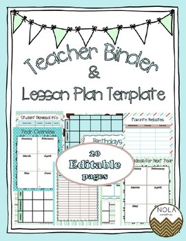 Preview of Blue Mint Teacher Binder/ Lesson Plan Template- EDITABLE