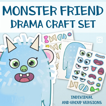 Preview of Blue Monster Cut and Glue Craft Worksheets, Drama Emotion Activity Prints