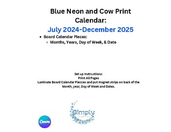 Preview of Blue Neon and Cow Print: Board Calendar ( Bulletin Board or Chalk Board)