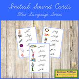 Blue: Phonetic Initial Sound Cards (Cursive) - Montessori Phonics