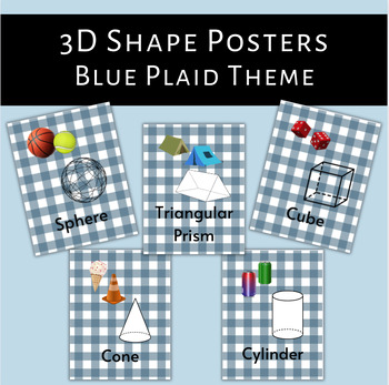 Preview of Blue Plaid 3D Shape Posters, Wall Decor, Cards