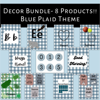 Preview of Blue Plaid Theme FULL DECOR BUNDLE- 8 Products!!