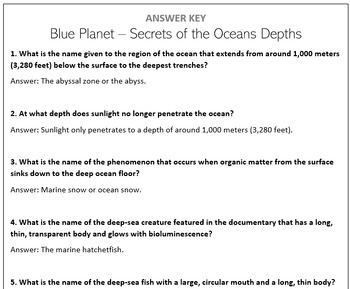 Preview of Blue Planet Season 1 Episode 2 (Secrets of the Ocean Depths) - Question Set