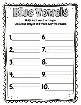 Preview of Blue Vowels: Spelling Practice Activity Sheet / Worksheet Printable