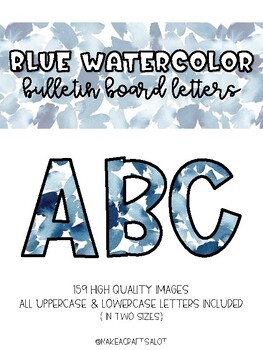 Preview of Blue Watercolor Bulletin Board Letters (Classroom Decor)