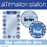 Blue Watercolor Calming Affirmation Station Mirror Display