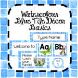 Blue Watercolour Tile Classroom Decor Basics Set