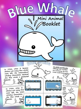 Preview of Blue Whale Animal Booklet Mini coloring book distance learning
