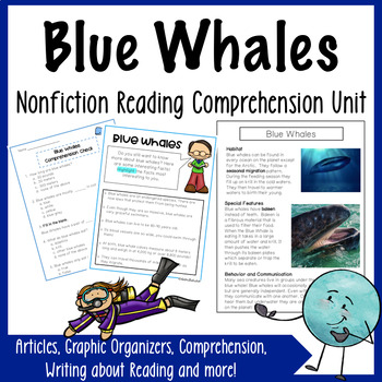 Preview of Blue Whales Reading Comprehension Passages and Questions with Nonfiction Study