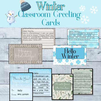 Preview of Blue Winter Holiday Teacher Greeting Cards, Thank You Cards, Teacher Notes