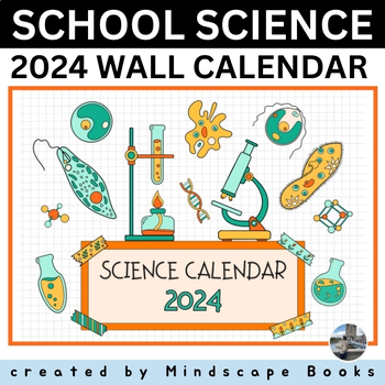 Preview of Blue Yellow Colorful Doodle Fun School Science 2024 Wall Calendar