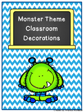 Editable Blue and Green Chevron Monster Decorations