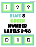 Blue and Green Number Labels #1-48