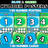 Blue and Green Number Posters and Cards Classroom Decor