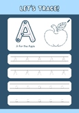Blue and White Illustrative Tracing the Alphabet Worksheet
