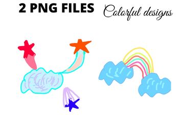 Preview of Blue clouds colorful rainbow png art