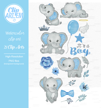 Download Blue gray its a boy elephant clipart crown star baby blue ...