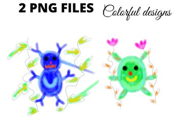 Preview of Blue green cartoon watercolor png clipart