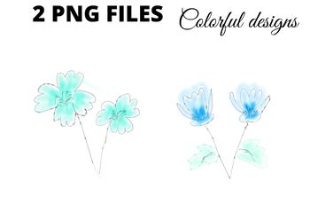 Preview of Blue green flower watercolor png clipart
