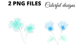 Blue green flower watercolor png clipart