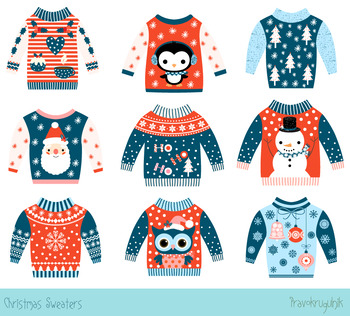 Blue red Christmas sweater clipart, Ugly Christmas sweater clip
