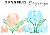Blue red floral watercolor loose floral clipart png