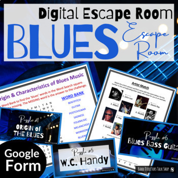 Preview of Blues Music Escape Room - Learn about the BLUES! Black History Month or anytime