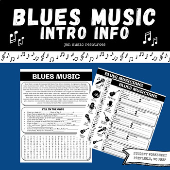 Preview of Blues Music | Intro Printable Worksheet Activity