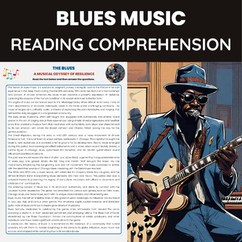 Preview of Blues Music Reading Comprehension Worksheet | History of Blues Music