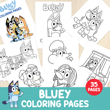 Preview of Bluey Coloring Pages BUNDLE, Blue Dog Coloring, Bluey Birthday Party, Fine Motor