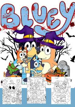 Preview of Bluey Halloween Coloring Book - 10 High-Resolution Pages for Endless Fun |  PDF