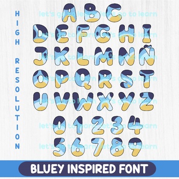 Preview of Bluey Letters and Numbers, Inspired Font, Alphabet, Cute Letters, Clipart, PNG
