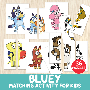 Preview of Bluey Matching Activity, 36 Puzzles, Busy Bags Idea, Matching Skills, Centers