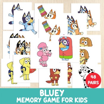 Preview of Bluey Memory Game, Matching Activity, Busy Bags Idea, Matching Skills, Centers