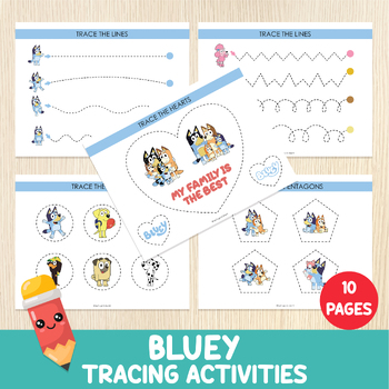 Preview of Bluey Tracing Practice, Pre-Writing Worksheets, Handwriting, Fine Motor Skills