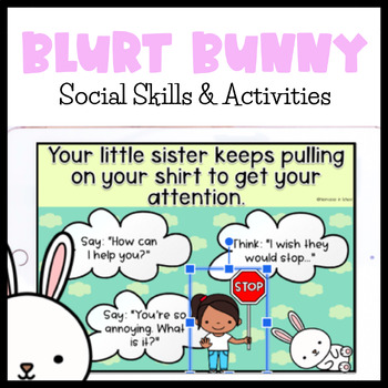 Preview of Blurt Alert Think It or Say It Social Skills Scenario Cards Activities and Game