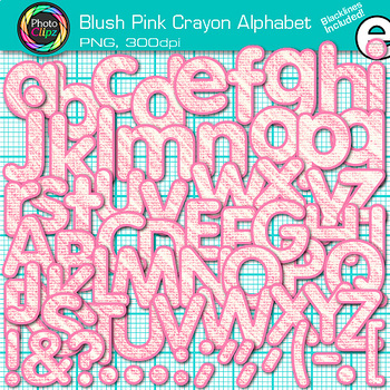 Preview of Blush Pink Alphabet Letter Clipart Images: Crayon Effect Clip Art, Transparent